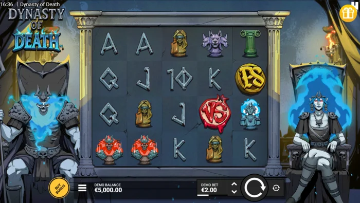Dynasty of Death - spelscherm met rollen