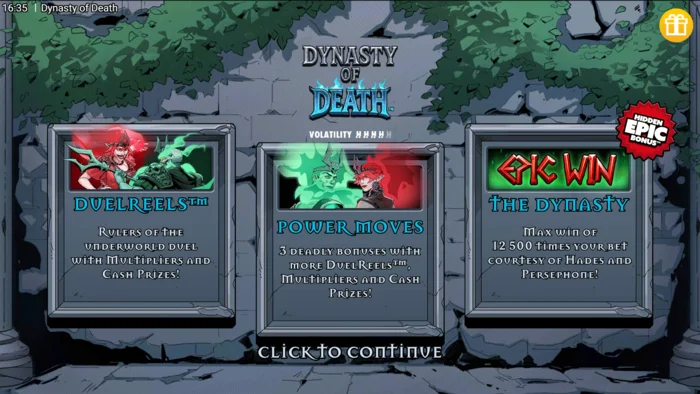 Dynasty of Death - hoofdmenu van het spel